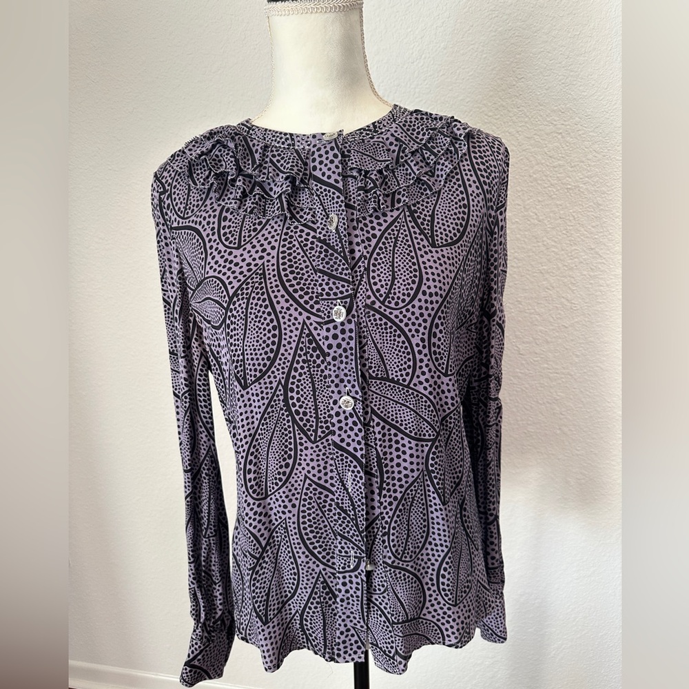 Elegant Black and Purple Patterned Women's Blouse